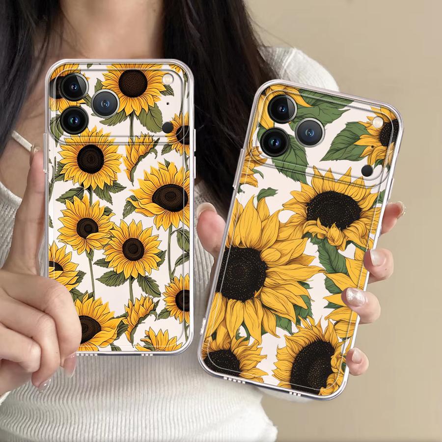 Phone Cases Cute Iphone 13 - غطاء هاتف شفاف بنمط دوار الشمس