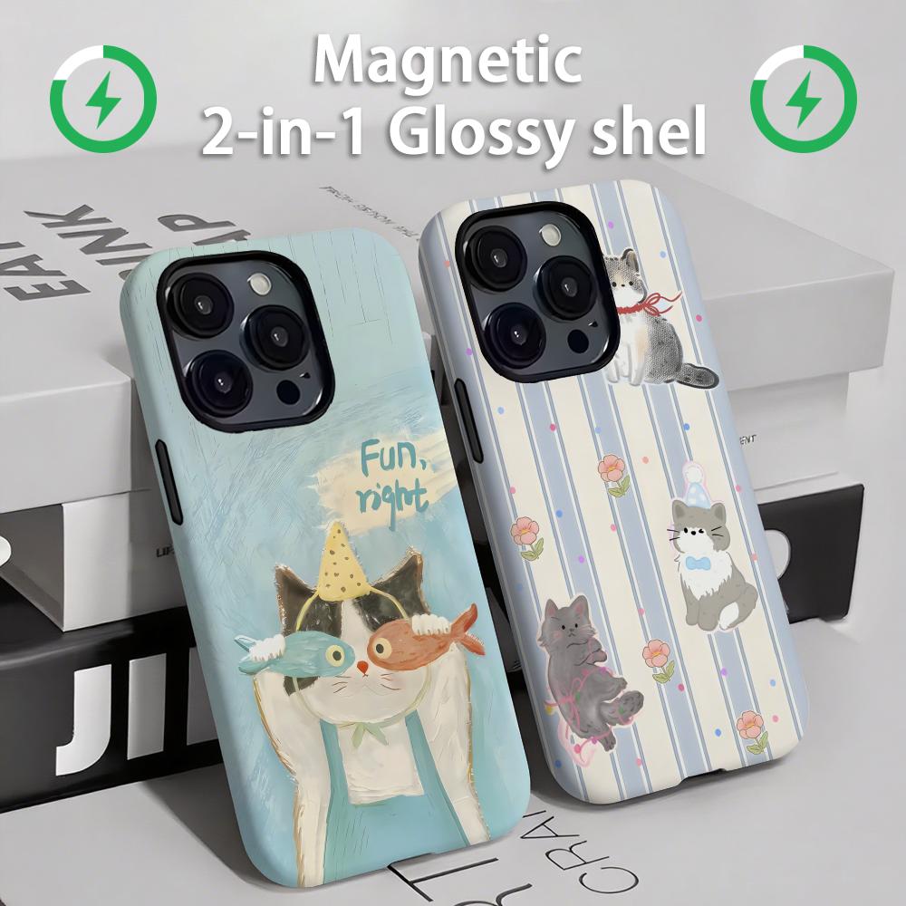 Phone Cases Iphone 15 - حافظة هاتف لطيفة للقطط والكلاب مغناطيسية