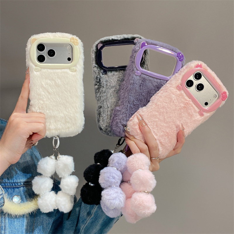 Phone Cases Iphone 15 - غطاء هاتف فاخر من الفرو الناعم