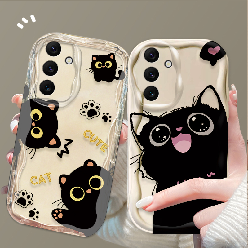 Phone Cases For Samsung A14 - لطيف عيون كبيرة القط الأسود حقيبة