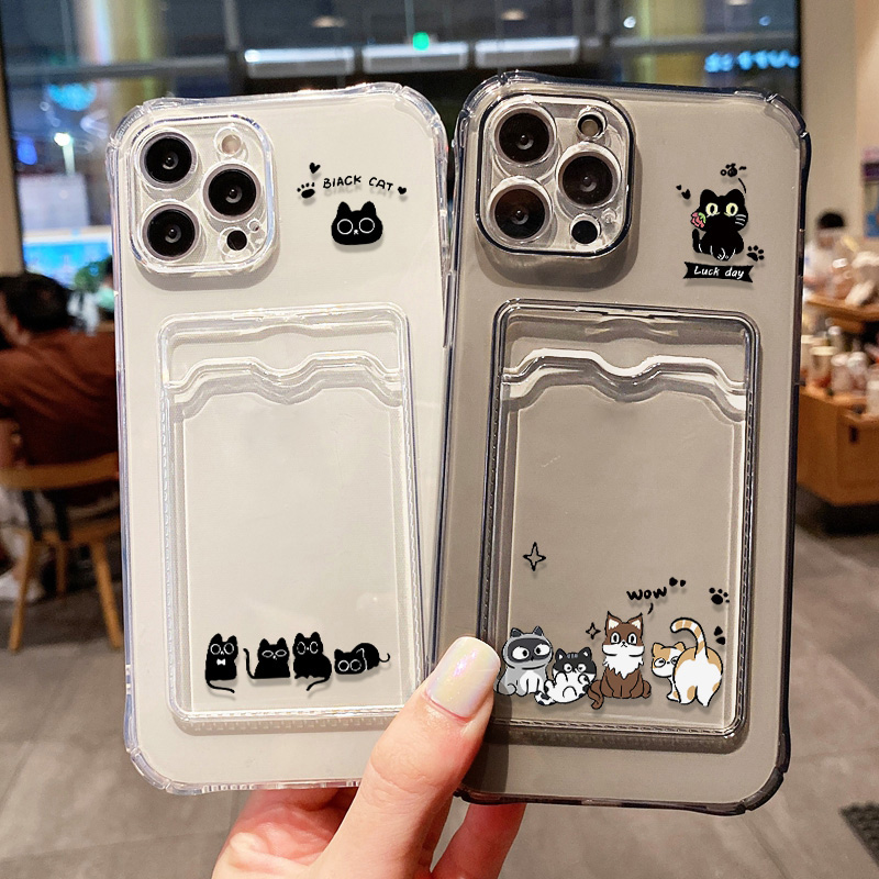 Phone Cases With Wallet - لطيف القطة السوداء جراب هاتف آيفون